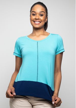 Blusa Pau a Pique Bicolor Azul e Azul Marinho