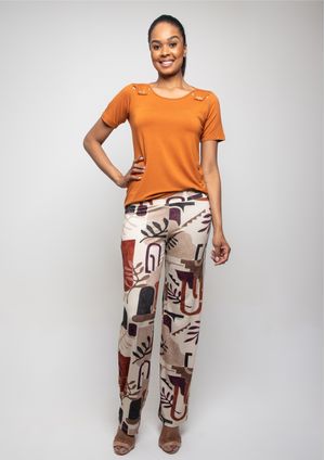 Calça Pau a Pique Estampada Telha