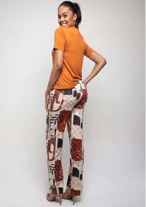 Calça Pau a Pique Estampada Telha