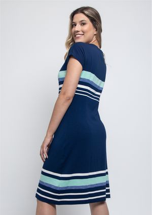 Vestido Pau a Pique Listrado Azul Marinho e Verde