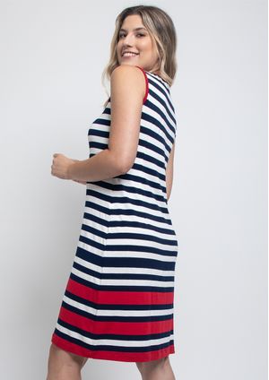 Vestido Pau a Pique Listrado Azul Marinho