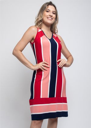Vestido Pau a Pique Listrado Vermelho