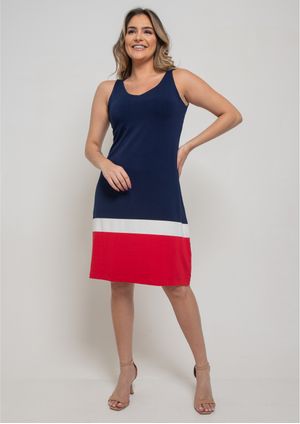Vestido Pau a Pique Regata Listrado Azul Marinho