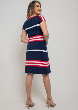 Vestido Pau a Pique Listrado Vermelho e Azul Marinho
