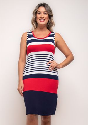 Vestido Pau a Pique Listrado Vermelho