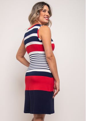 Vestido Pau a Pique Listrado Vermelho