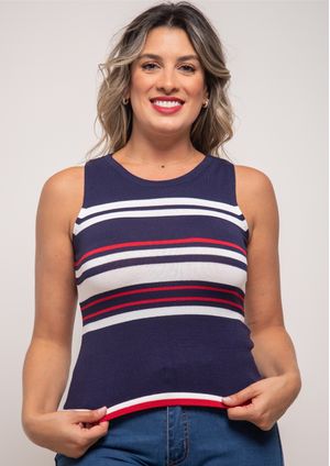 Regata Pau a Pique Modal Listrada Azul Marinho