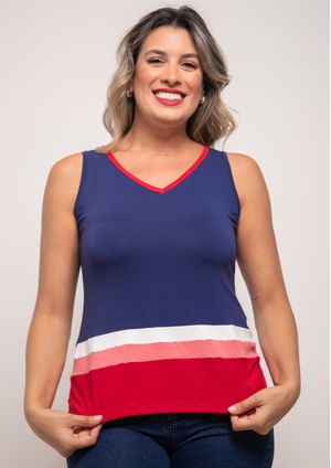 Regata Básica Pau a Pique com recortes Azul Marinho e Vermelho