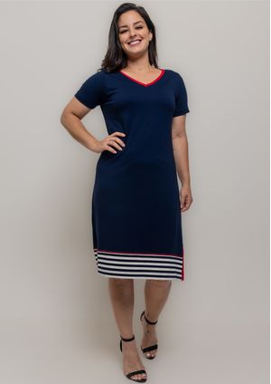 Vestido Pau a Pique Básico Azul Marinho e Vermelho