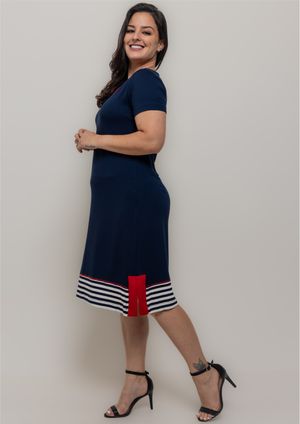 Vestido Pau a Pique Básico Azul Marinho e Vermelho