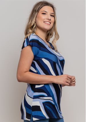 Blusa Pau a Pique Estampada Azul