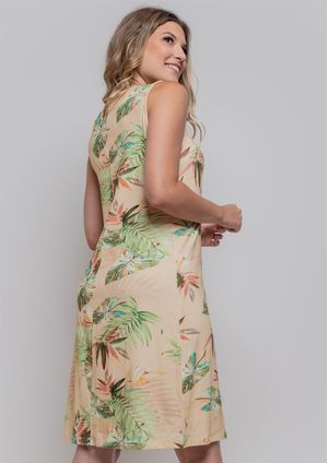 Vestido Pau a Pique Estampado Bege