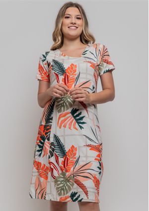 Vestido Pau a Pique Estampado Bege