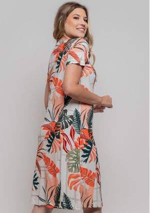 Vestido Pau a Pique Estampado Bege