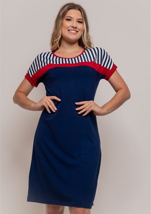 Vestido Pau a Pique Básico Azul Marinho e Vermelho