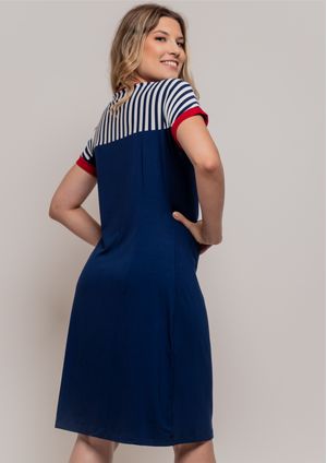 Vestido Pau a Pique Básico Azul Marinho e Vermelho