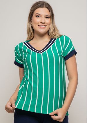 Blusa Pau a Pique Listrada Verde e Azul Marinho
