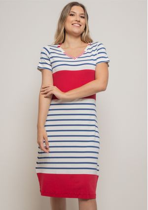 Vestido Pau a Pique Listrado Vermelho e Azul