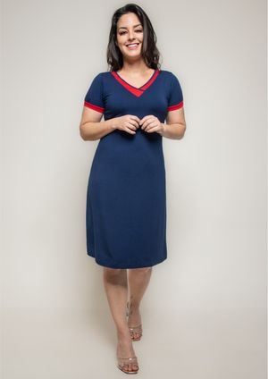 Vestido Pau a Pique Básico Azul Marinho e Vermelho