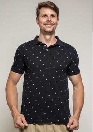Camisa Polo Pau a Pique Estampada Preto