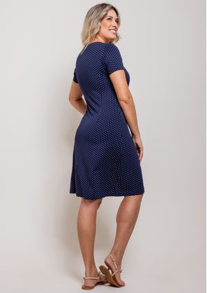 Vestido Pau a Pique Poá Manga Curta Azul Marinho