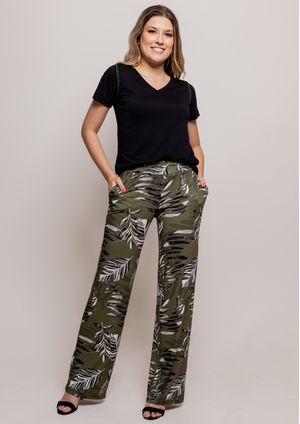Calça Pau a Pique Estampada Verde