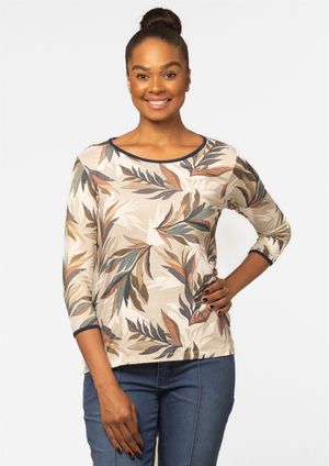 Blusa 3/4 Pau a Pique Estampada Cinza