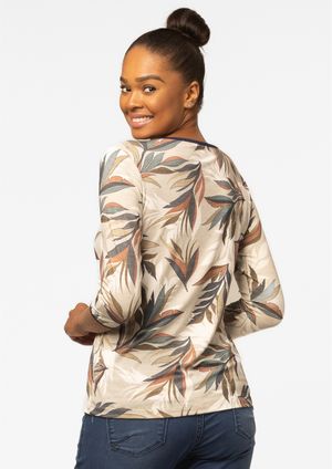 Blusa 3/4 Pau a Pique Estampada Cinza