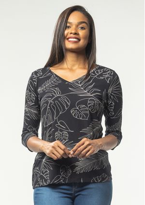 Blusa 3/4 Pau a Pique Estampada Preto