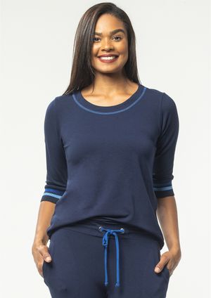 Blusa 3/4 Pau a Pique Básica Moletinho Azul Marinho