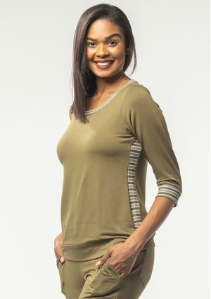 Blusa 3/4 Pau a Pique Básica Moletinho Verde Musgo