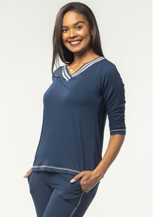 Blusa 3/4 Pau a Pique Básica Moletinho Azul Marinho