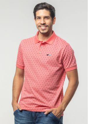 Camisa Pau a Pique Polo Estampada Rosa