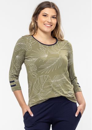 Blusa 3/4 Pau a Pique Estampada Verde