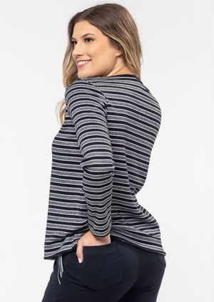 Blusa m/l Pau a Pique listrada Preto
