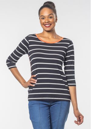Blusa 3/4 Pau a Pique Listrada Preto