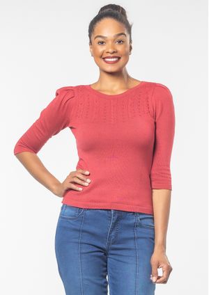 Blusa 3/4 Pau a Pique Modal Goiaba