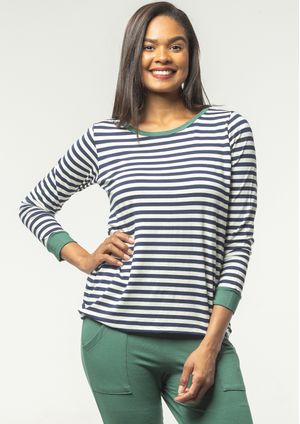 Blusa Pau a Pique Manga Longa Listrada Azul Marinho