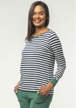 Blusa Pau a Pique Manga Longa Listrada Azul Marinho