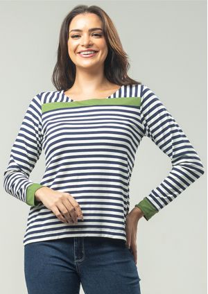 Blusa Pau a Pique Listrada Azul Marinho