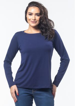 Blusa Pau a Pique Manga Longa Básica Azul Marinho