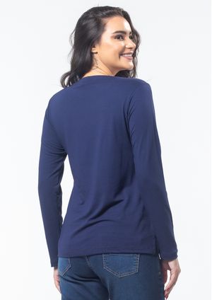 Blusa Pau a Pique Manga Longa Básica Azul Marinho