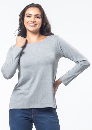 Blusa Pau a Pique Manga Longa Básica Cinza Mescla