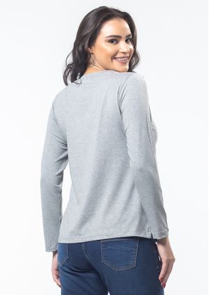 Blusa Pau a Pique Manga Longa Básica Cinza Mescla