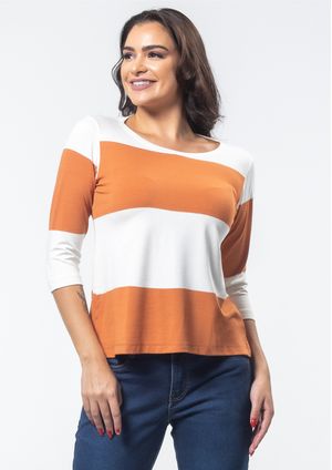 Blusa 3/4 Pau a Pique Listrada Laranja