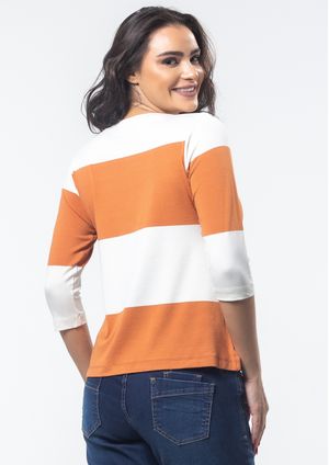 Blusa 3/4 Pau a Pique Listrada Laranja