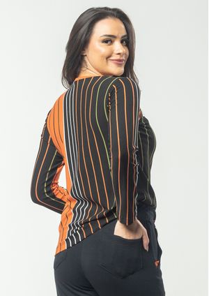 Blusa m/l Pau a Pique Listrada Telha
