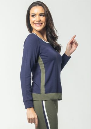 Blusa Manga Longa Pau a Pique Básica Azul Marinho