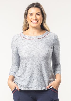 Blusa 3/4 Pau a Pique Moletinho Mescla Azul Marinho