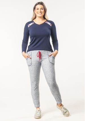 Calça Moletinho Pau a Pique Mescla Azul Marinho